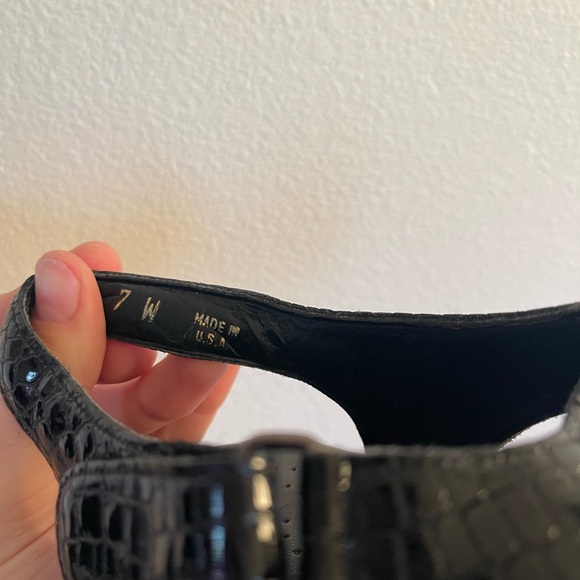 Black tripad comfort crocodile leather strappy heeled sandals - Picture 6 of 6